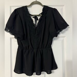 Black dolman sleeve lace edge blouse